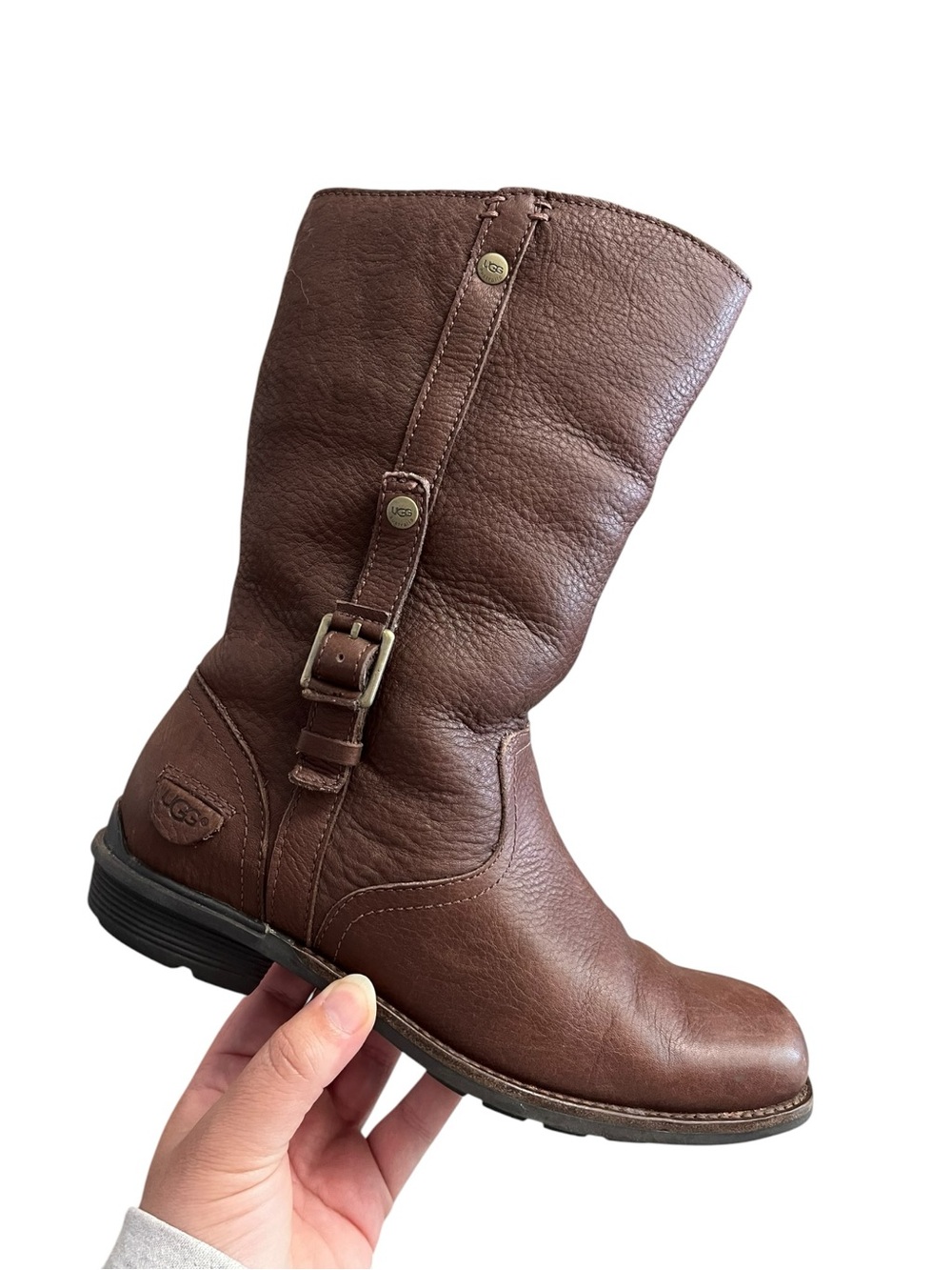 UGG Australia Bellevue Leather Shearling Boots Brown Women’s 7 5745 Moto